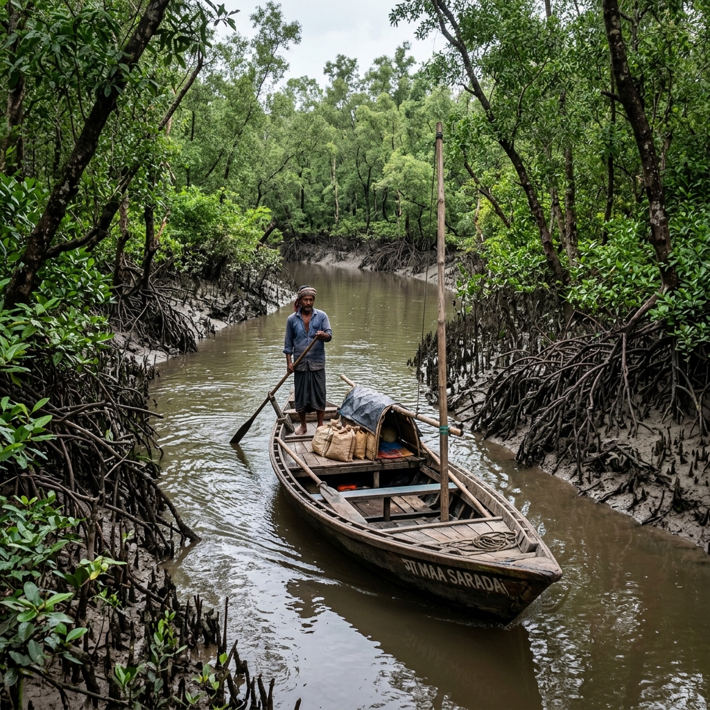 Traditional boat in Sundarban creek