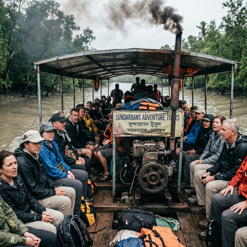 Crowded generic tourist boat in Sundarbans