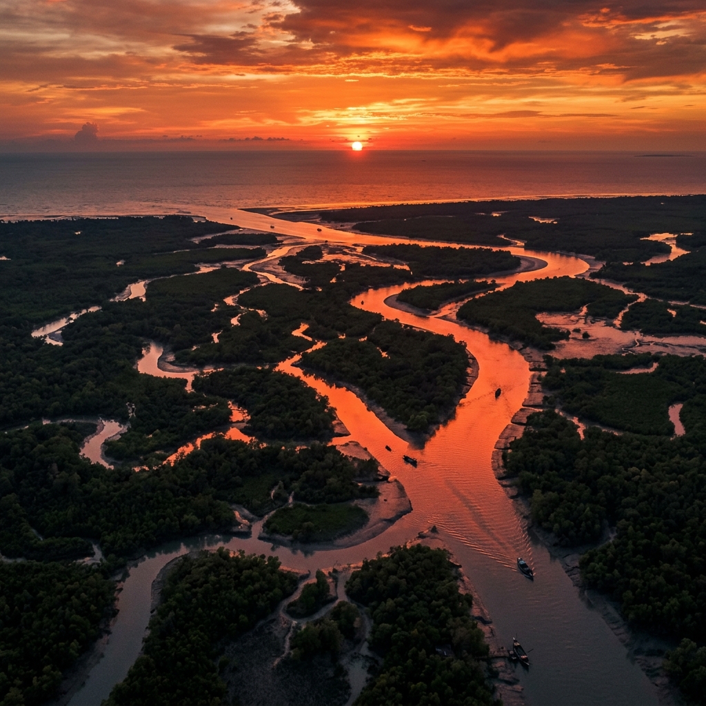 Dramatic sunset over Sundarbans